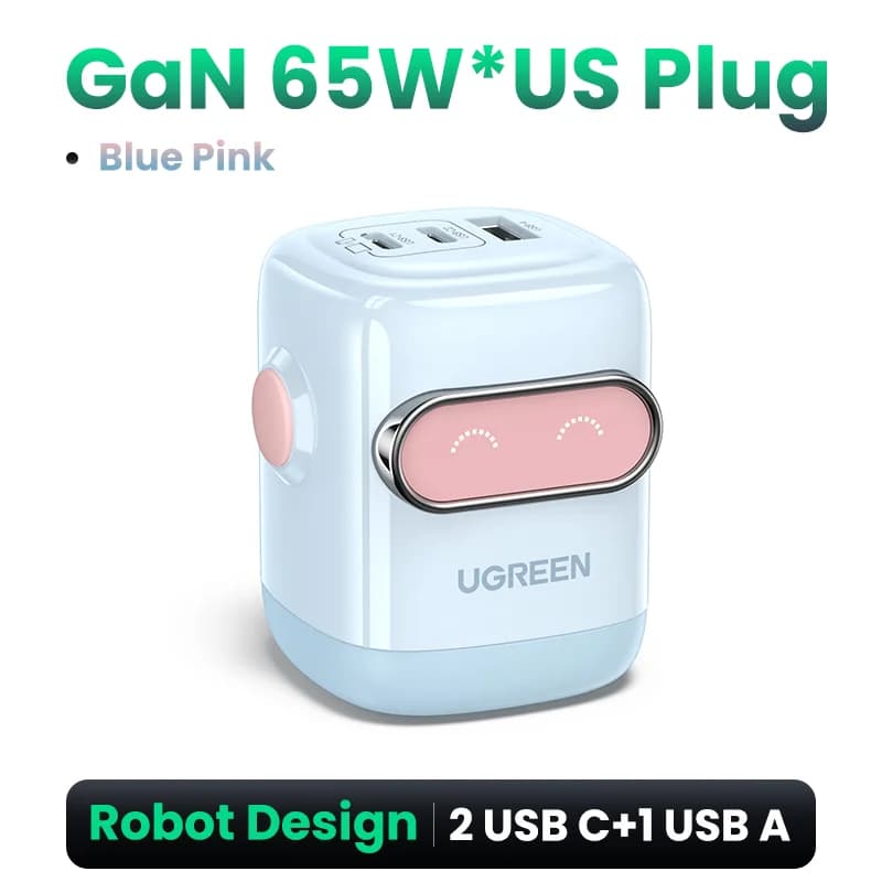 Caricatore rapido GaN 65W, design robot, presa US