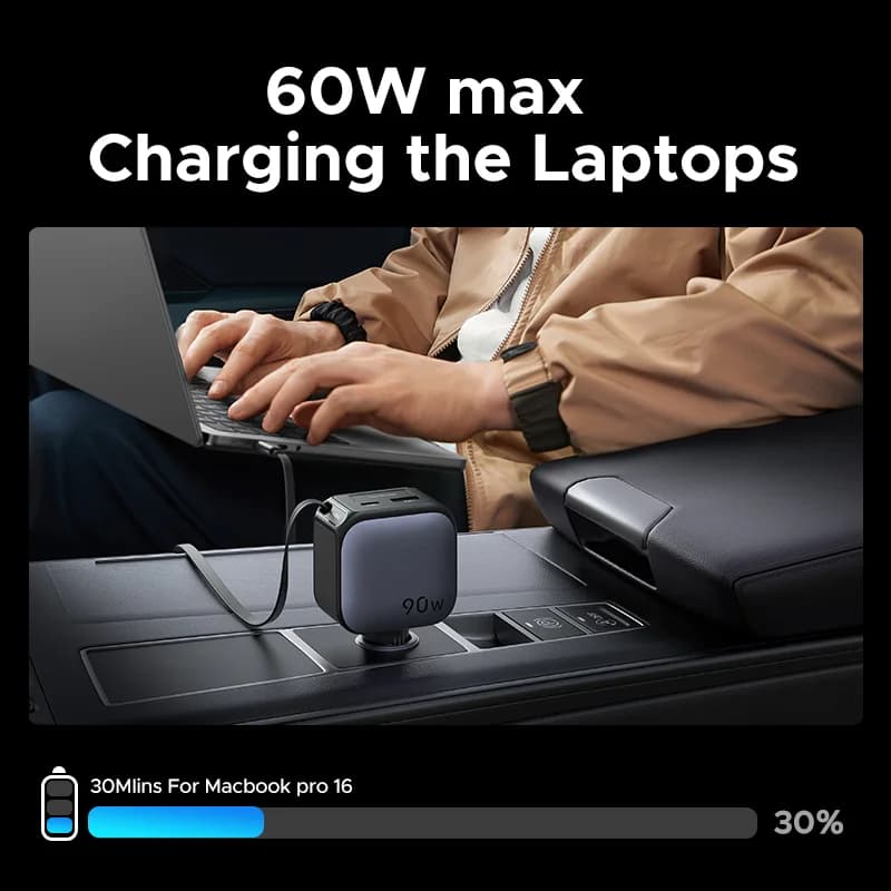 Caricabatterie Auto USB-C 145W con Cavo Retrattile