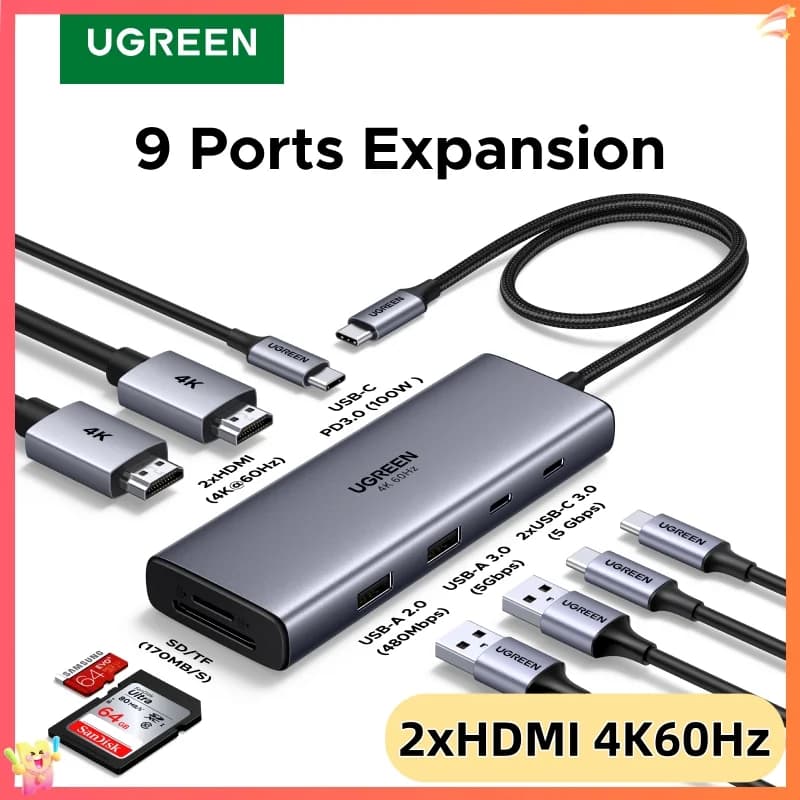 Hub USB-C 9-in-1 con Doppio HDMI 4K e PD100W