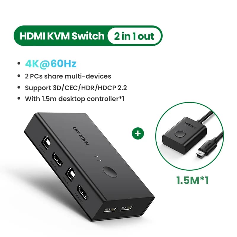 Switch KVM HDMI 4K, 2 PC, condivisione USB 2.0