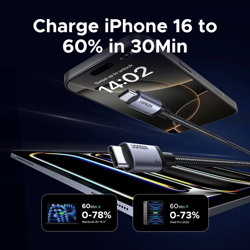 Cavo USB-C to USB-C (Confezione da 2), Ricarica Rapida PD 60W