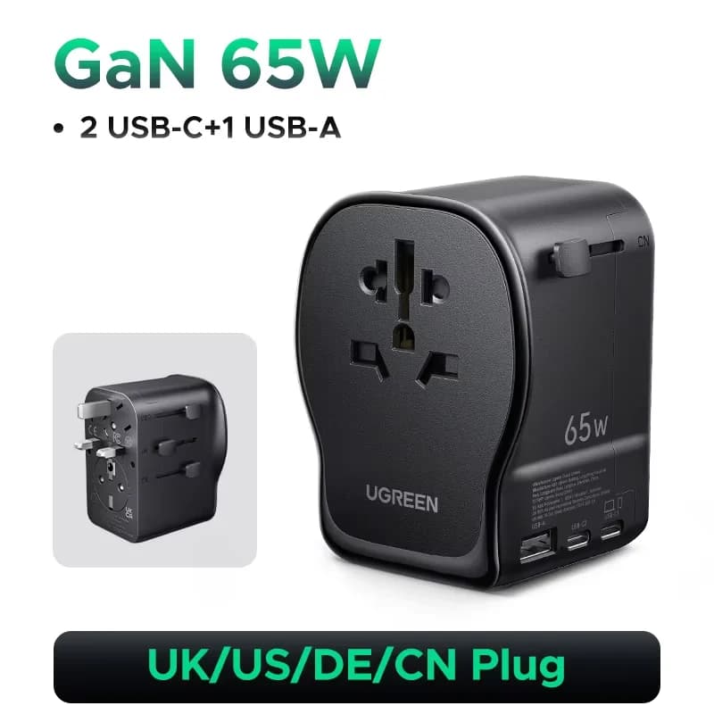 Adattatore da Viaggio Universale GaN 65W, con Messa a Terra