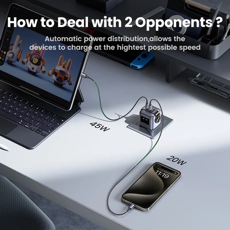 Caricatore Rapido USB-C GaN 65W con Spina UK