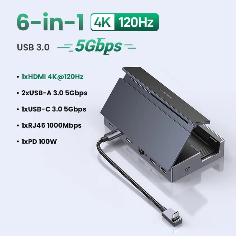 Docking Station USB-C 6-in-1, HDMI 4K, Ethernet