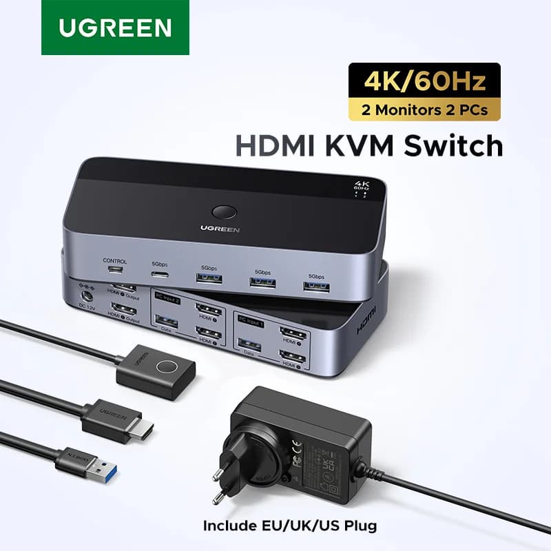 Switch KVM per doppio monitor con HDMI e USB-C