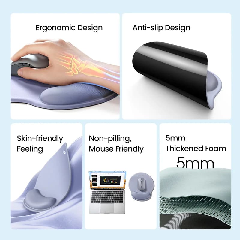 Tappetino per Mouse Ergonomico in Memory Foam con Supporto per il Polso