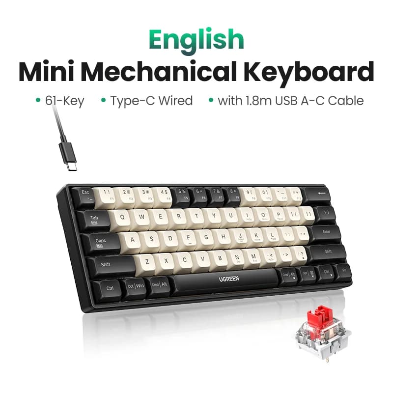 Tastiera Meccanica Cablata a 61 Tasti con Keycap PBT