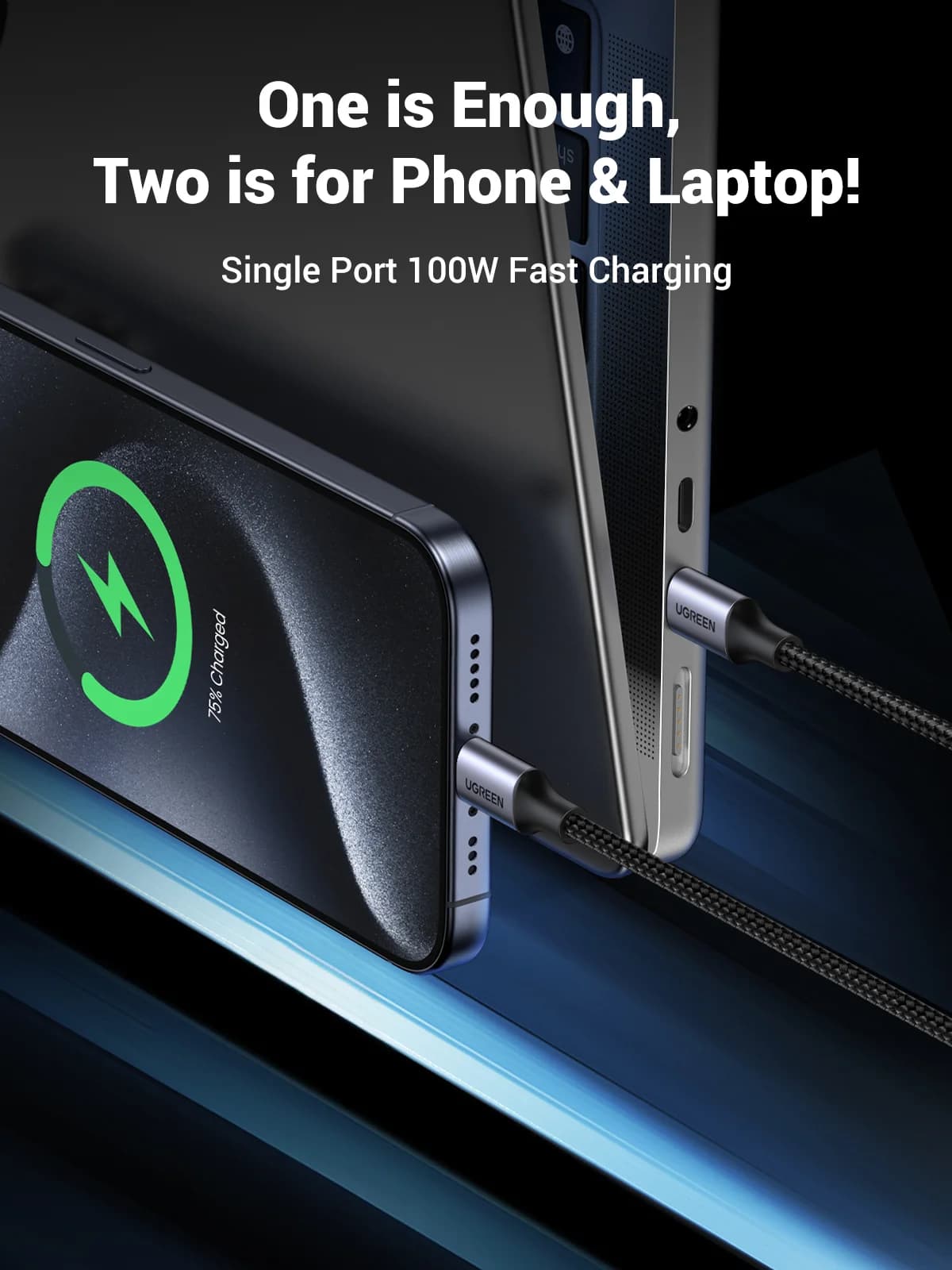 Cavo USB-C 2-in-1, Max 100W, Ricarica rapida 5A