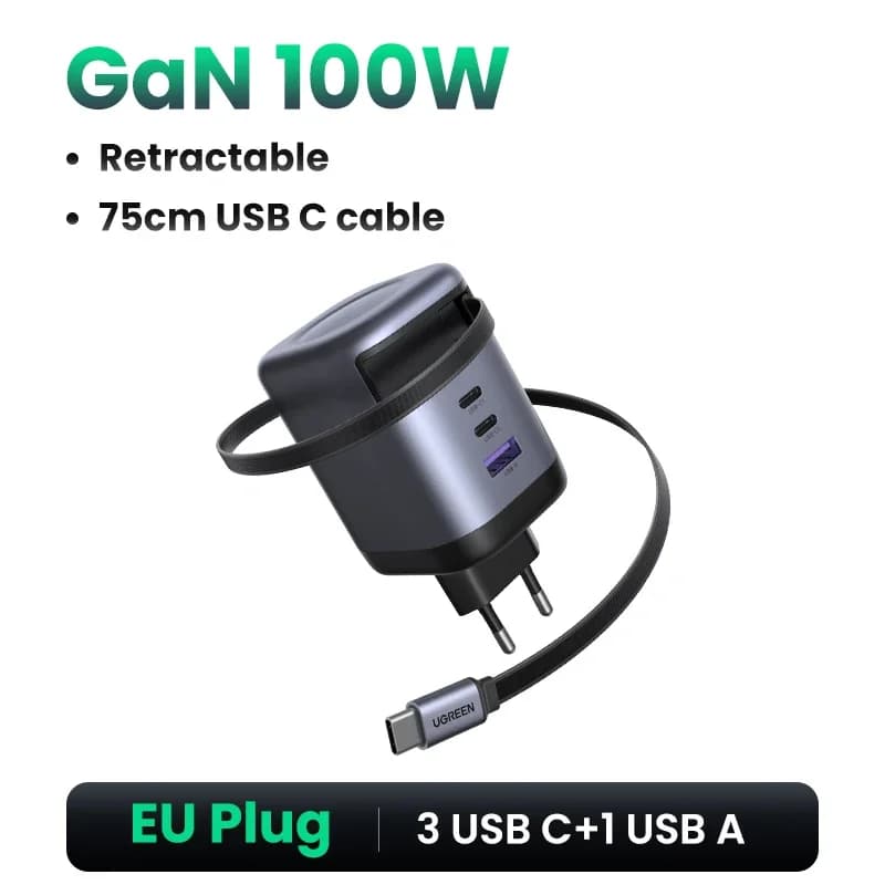 Caricatore GaN 65W con cavo USB-C retrattile