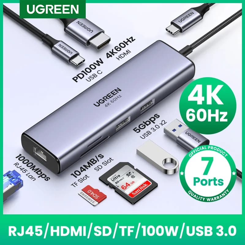 Hub USB-C 7-in-1, HDMI 4K60Hz, PD 100W