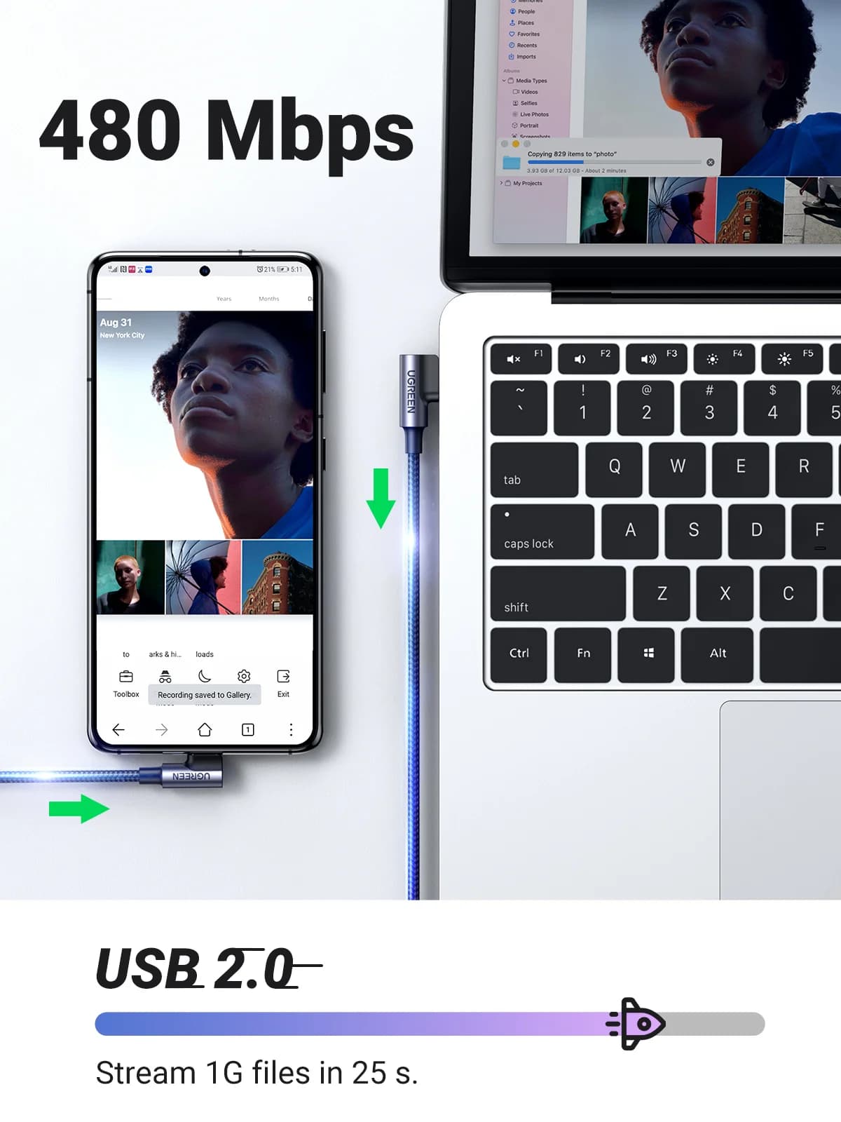 Cavo USB-C a USB-C Nylon Angolato 90 Gradi