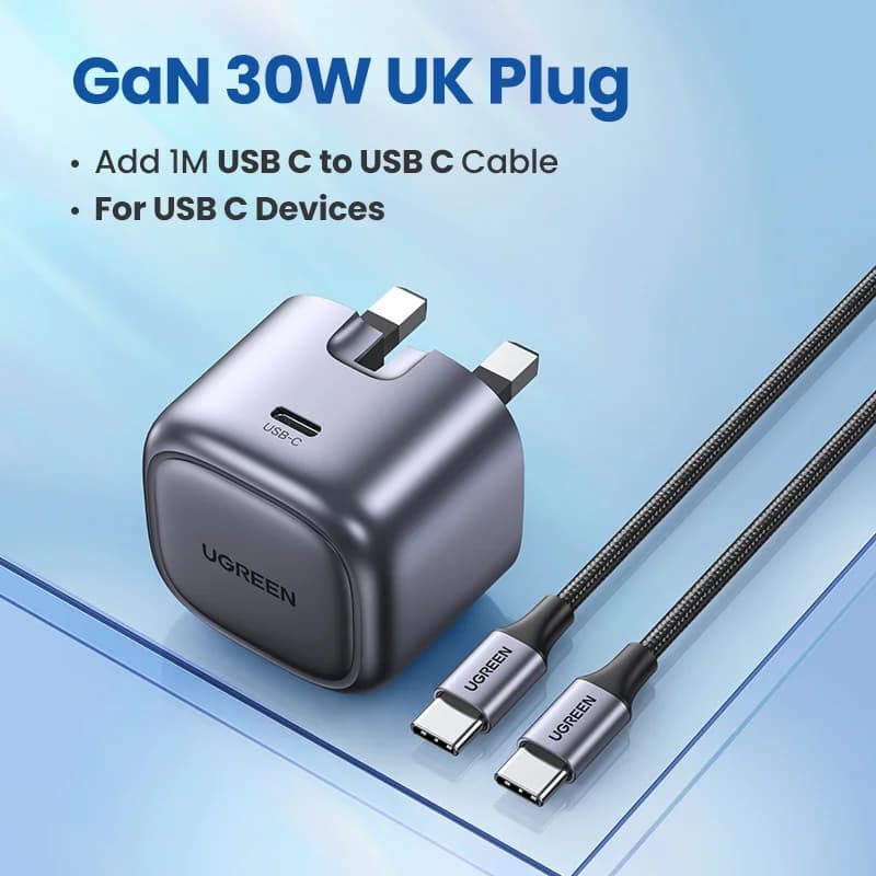 Bundle caricatore rapido GaN 30W con cavo USB-C da 1m
