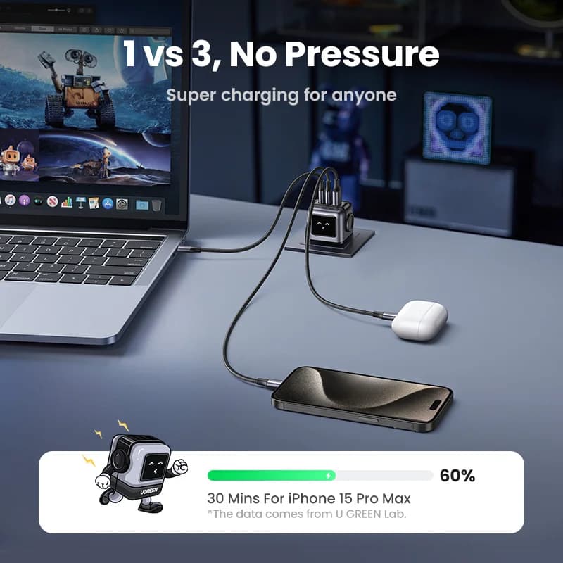 Caricatore Rapido USB-C GaN 65W con Spina UK