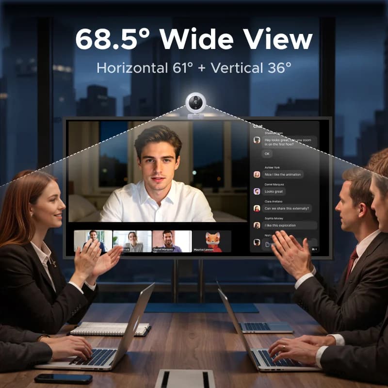 Webcam USB 4K con luce ad anello touch e cover privacy