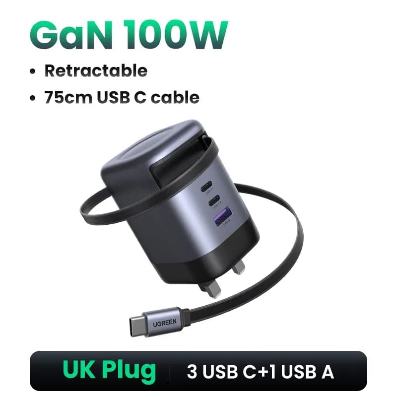 Caricatore GaN 65W con cavo USB-C retrattile