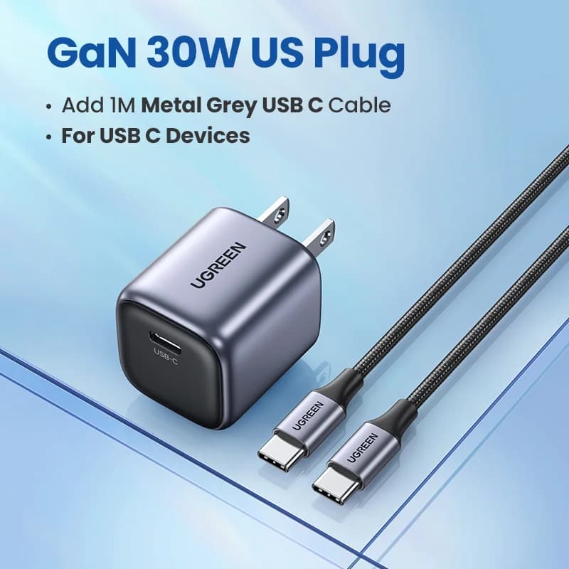 Bundle caricatore rapido GaN 30W con cavo USB-C da 1m