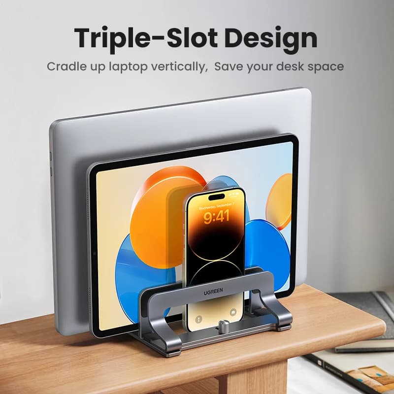 Supporto Verticale in Alluminio per Laptop a Tre Slot