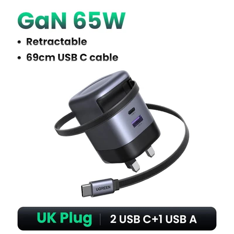 Caricatore GaN 65W con cavo USB-C retrattile