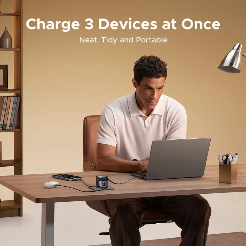 Caricatore GaN 65W con cavo USB-C retrattile