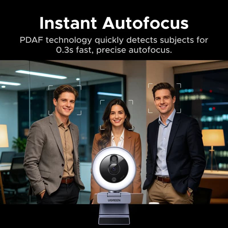 Webcam USB 4K con luce ad anello touch e cover privacy