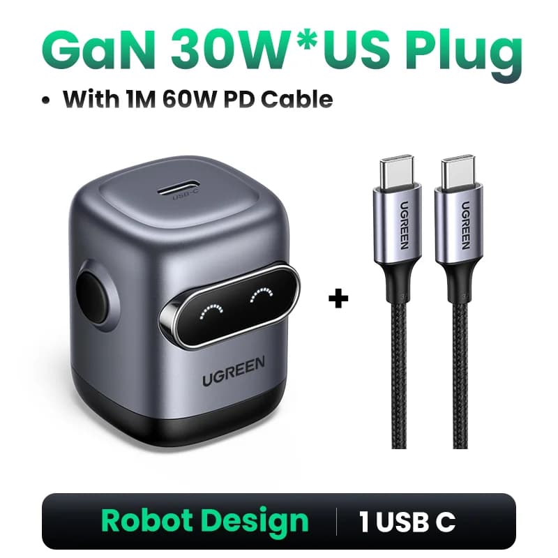 Caricatore rapido GaN 65W, design robot, presa US