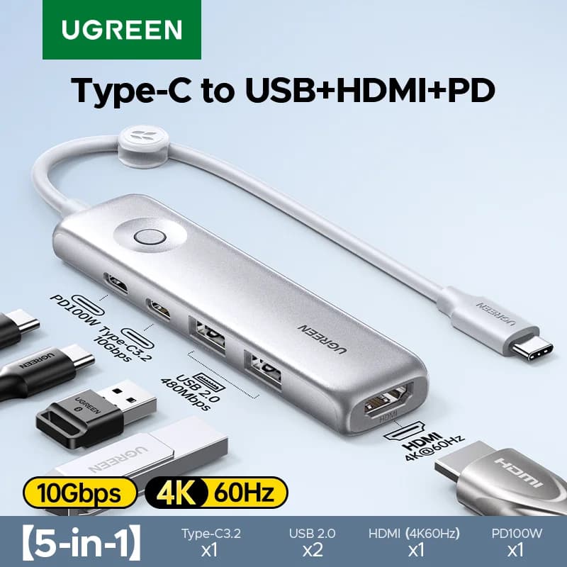 Hub USB-C 5-in-1, HDMI 4K, 10Gbps, PD100W