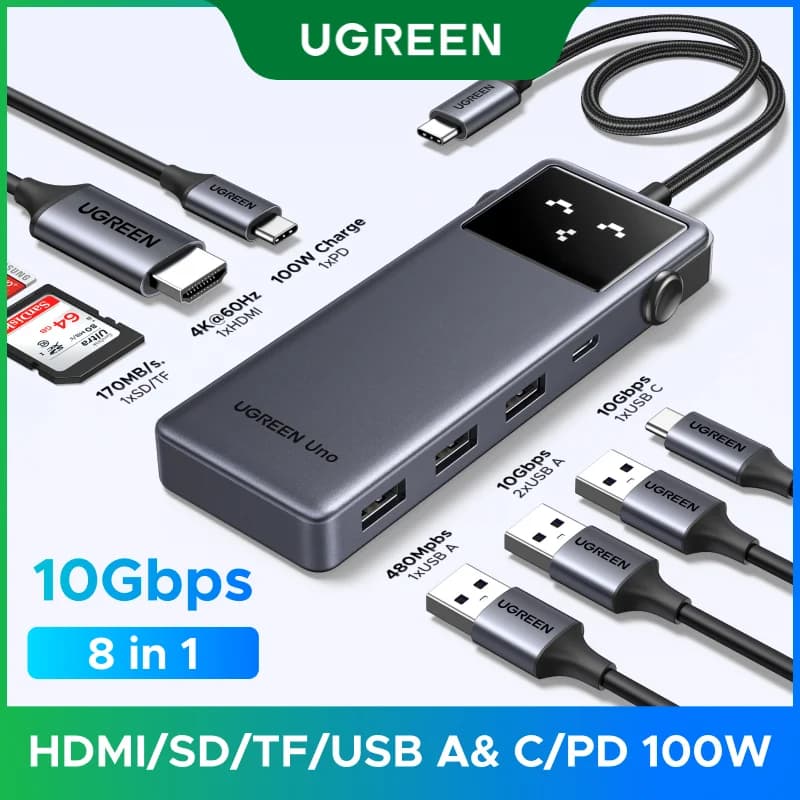 Hub USB-C 8-in-1 con HDMI 4K e PD 100W