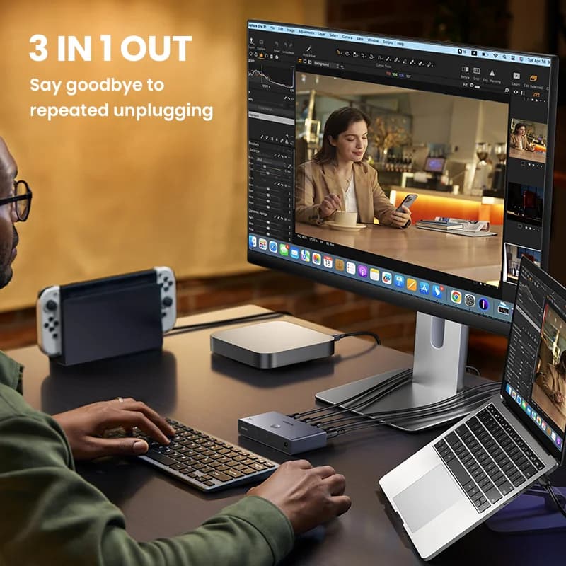 Switch HDMI 2.1 3-in-1 Out 8K con Telecomando