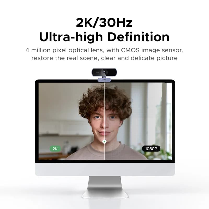 Webcam USB 2K HD con correzione automatica della luce