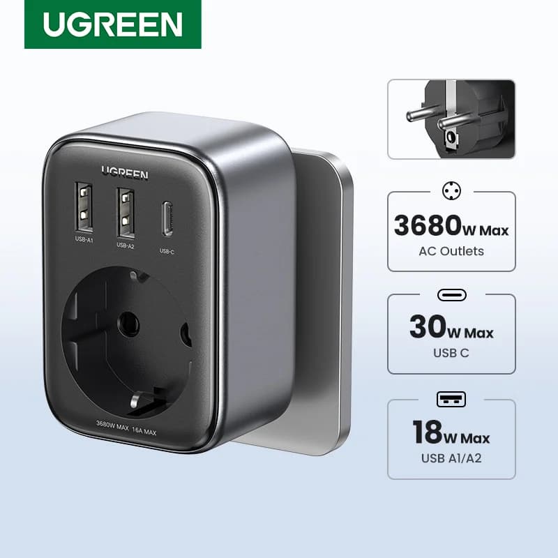 Caricatore GaN PD 30W con prese AC e porte USB