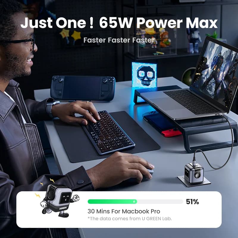 Caricatore Rapido USB-C GaN 65W con Spina UK