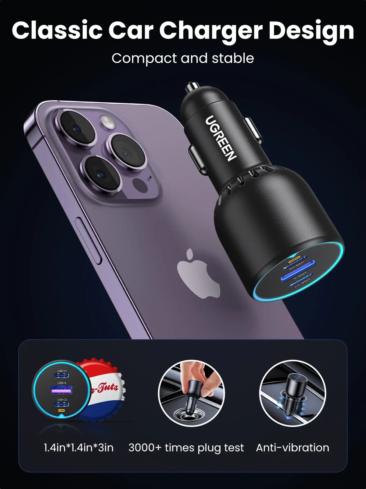 Caricabatterie da auto USB-C rapido 130W con cavo PD