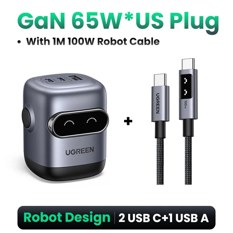 Caricatore rapido GaN 65W, design robot, presa US