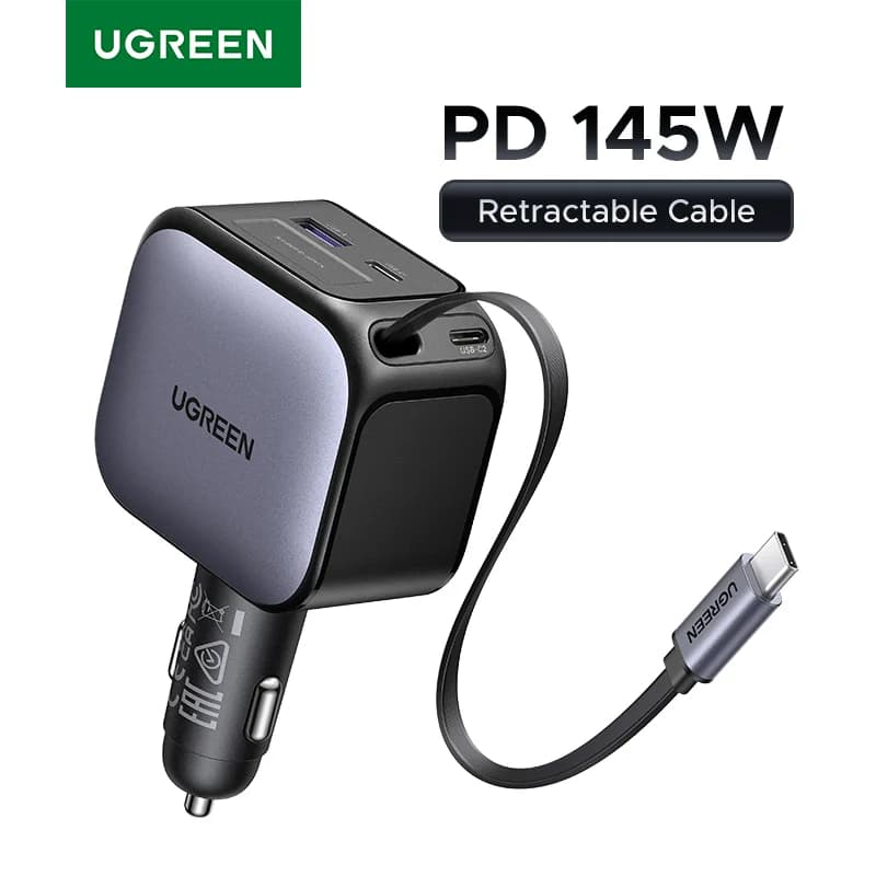 Caricabatterie Auto USB-C 145W con Cavo Retrattile